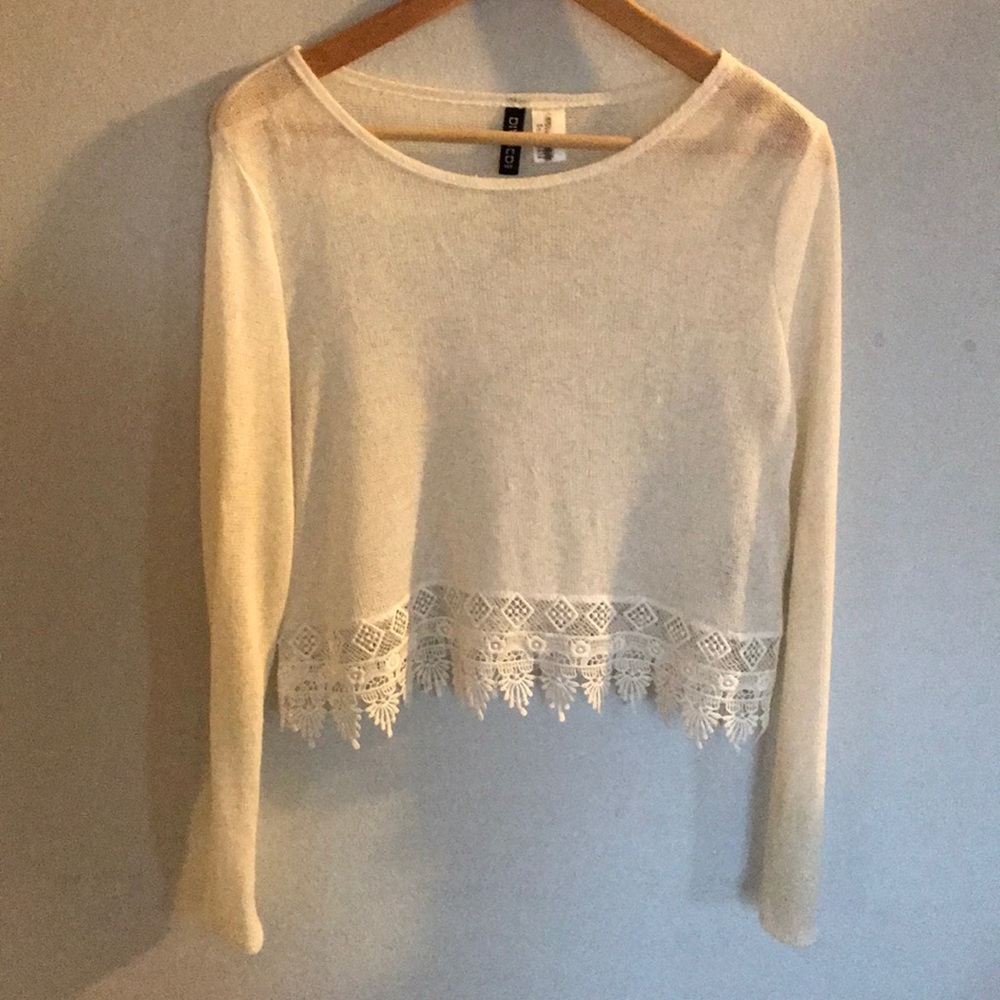 Sheer knit lace-bottom top